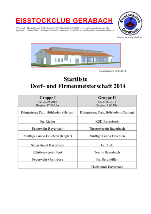 Startliste Dorfmeisterschaft 2014